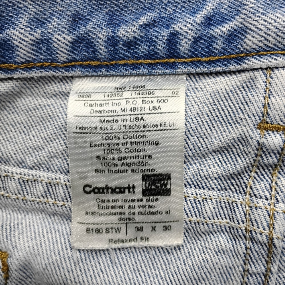 Carhartt B160 STW Mens Relaxed Fit Jeans Light Wash Vintage Union Made USA 38x30 - Picture 3 of 10